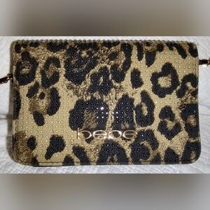 Bebe Cheetah Print Crossbody With Crystals